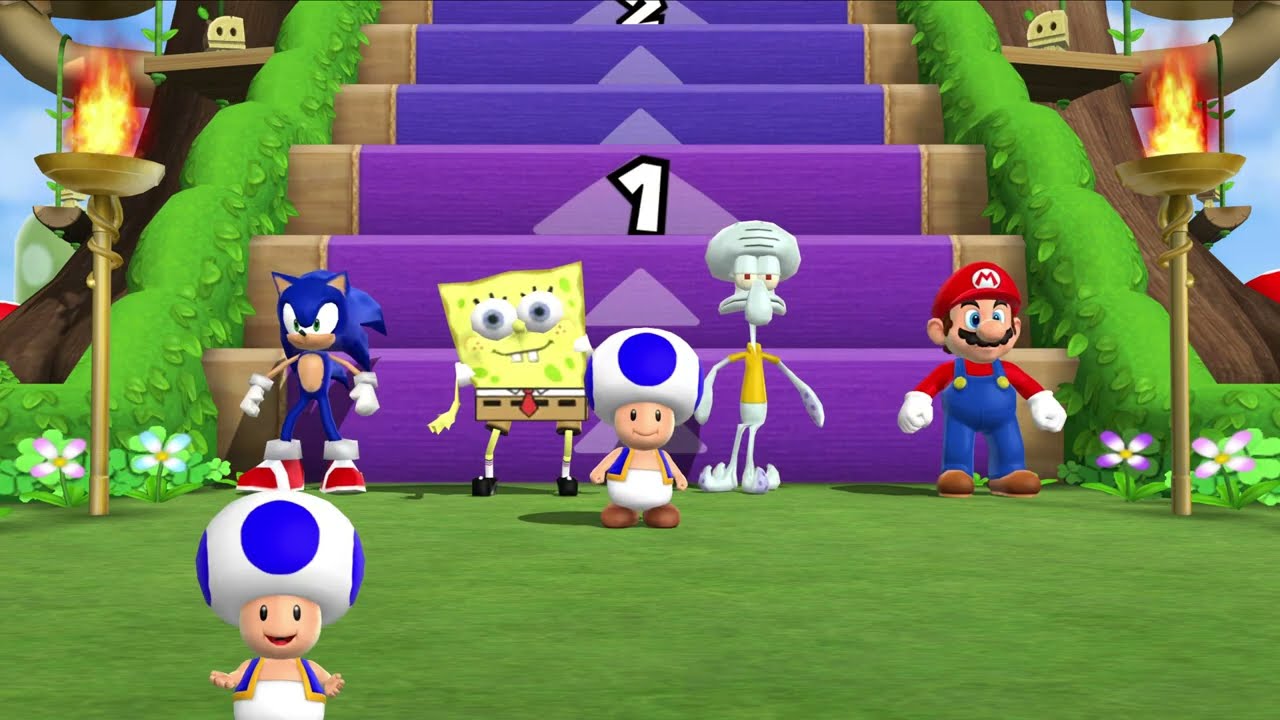 Mario Party 9 Step It Up - Sonic vs. Spongebob vs. Squidward Tentacles vs. Mario (Master CPU)