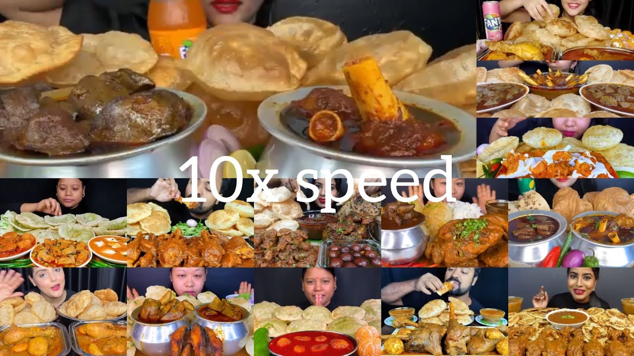 ASMR EATING II MUKBANG EATING SPICY CHICKEN CURRY,MUTTON CURRY WITH PURI😋🤤🍗🍖🥘🥩🫓