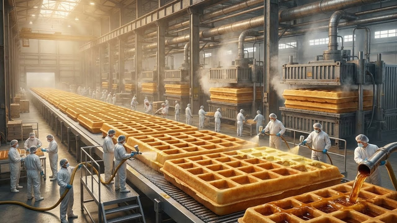 Inside a Waffle Factory | From Raw Batter to Perfect Waffle