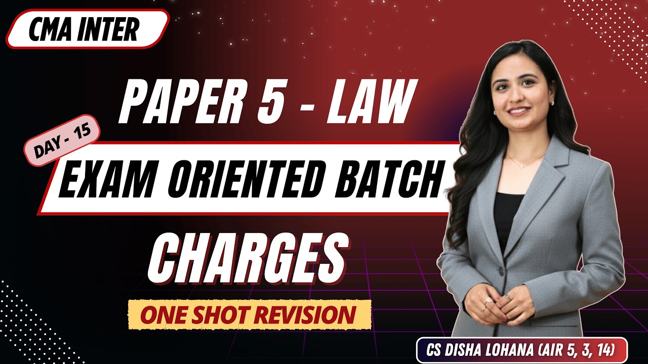CMA Inter LAW | Free Exam Oriented Batch | Charges | Revision Marathon | Day 15 | CS Disha Lohana