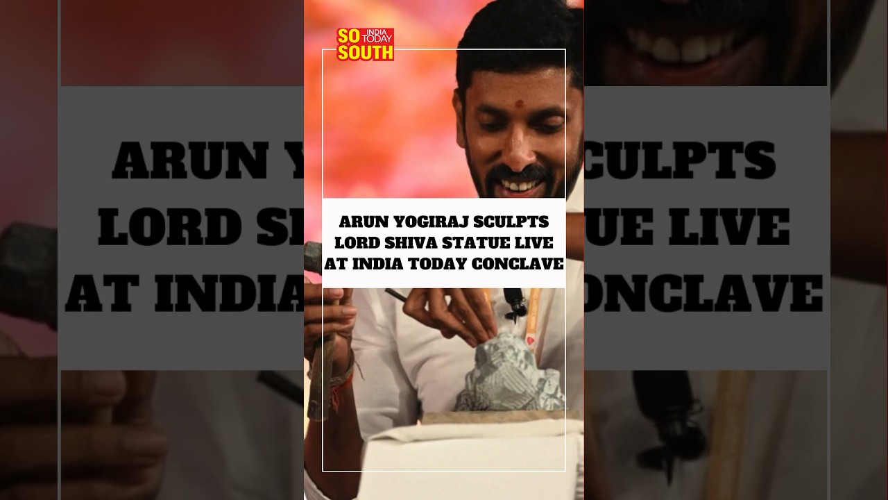 Arun Yogiraj chiselles  Lord Shiva Statue For Live Audience at Indiatoday Conclave