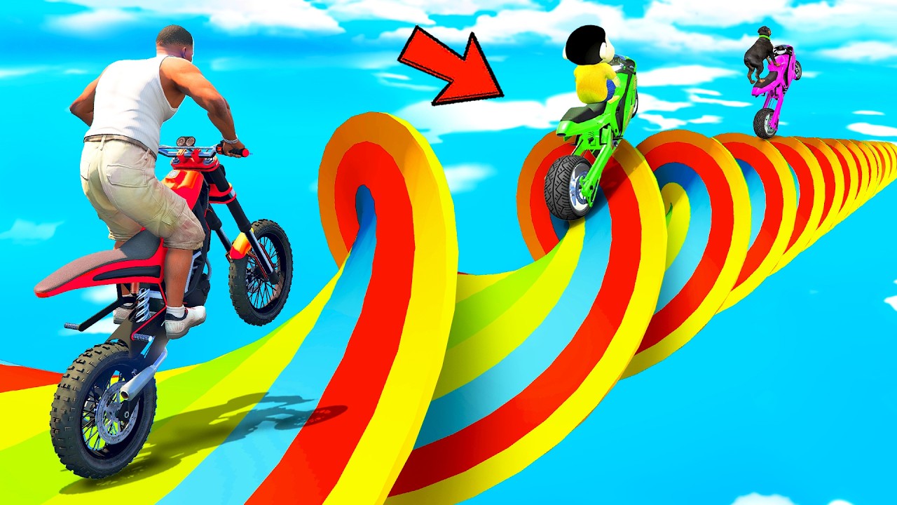 SHINCHAN AND FRANKLIN TRIED THE IMPOSSIBLE RAINBOW SPIRAL TRACK HOLI PARKOUR CHALLENGE GTA 5