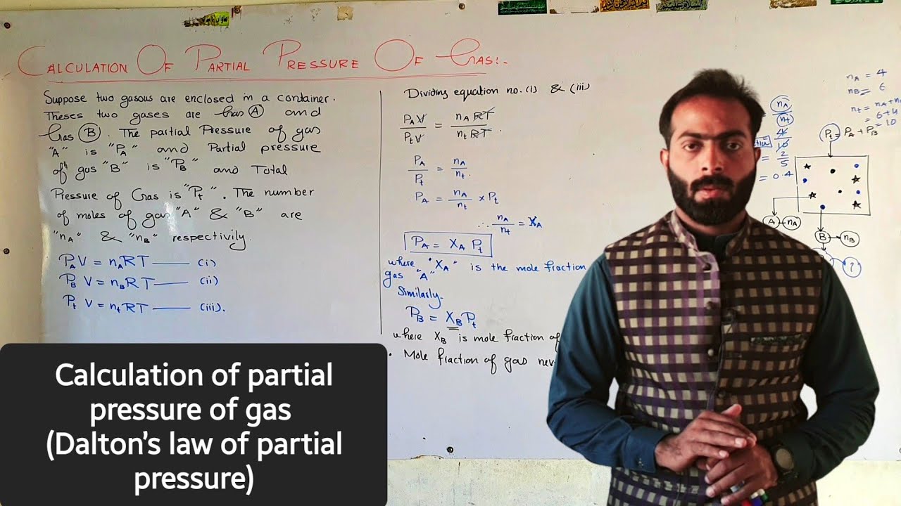 Calculation of partial pressure of gas | Dalton’s law of partial pressure | ch#3 | 11th class Chem.
