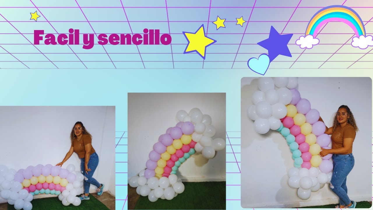 como hacer arcoiris de globos -decoracion con globos -arcoiris de media pared .