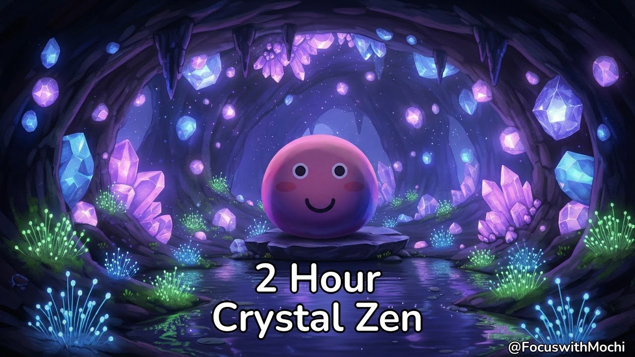 2 Hour Study Session | 25min x 4 Pomodoro | Crystal Cave Zen Ambience | Focus with Mochi