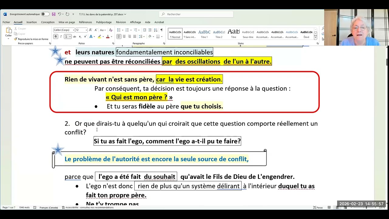 982- Introduction ET Les dons de la Paternité. DIEU OU L'EGO  T-11.I. p.207-211.