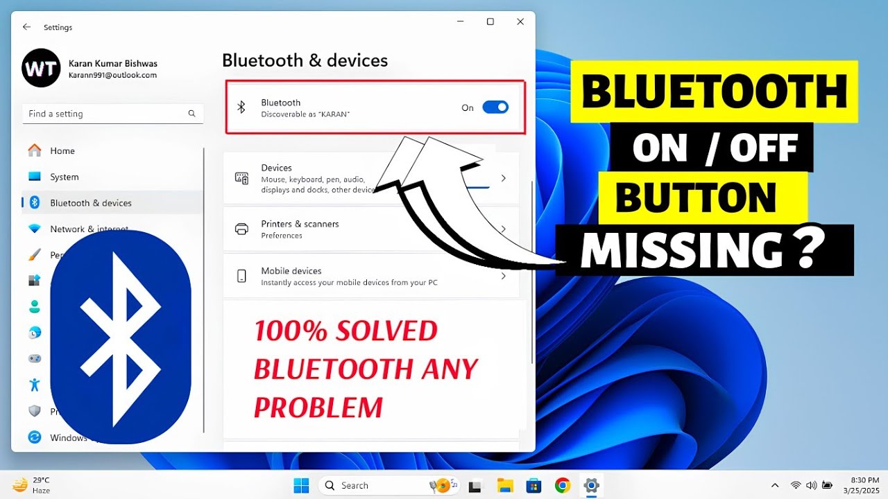 Fix Bluetooth Not Working on Windows 11 & 10 Laptop | Bluetooth on off Button is Missing (2026)