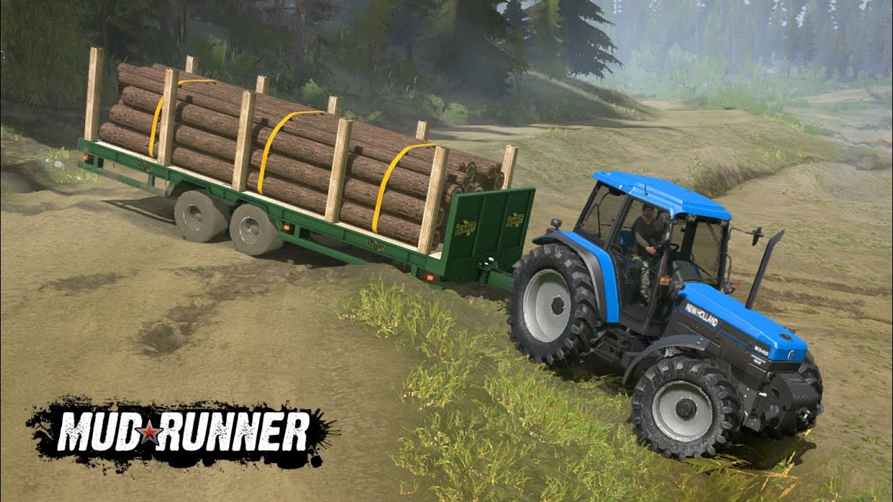 NEW HOLLAND WITH WOOD TRAILER😱 Mudrunner Gameplay