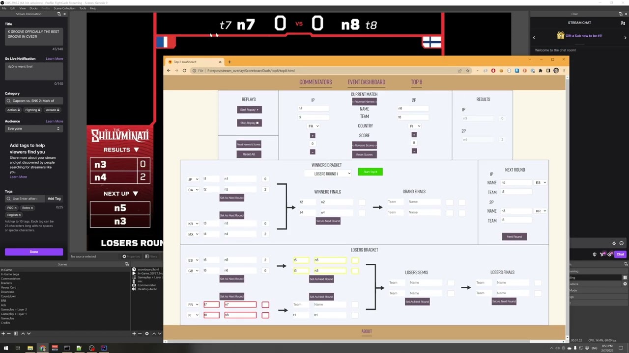 Top8 Scoreboard Dashboard For OBS