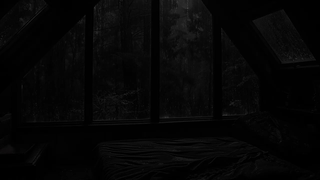 Dark Rainy Night in Forest Cabin 🌧️ Rain on Window Sounds for Deep Sleep & Meditation🌲