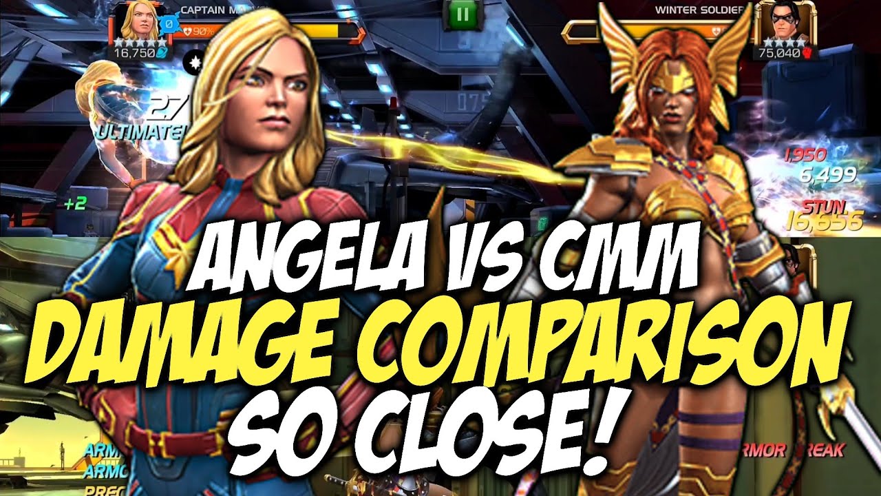 Angela Vs Captain Marvel Movie Damage Comparison | Marvel Contest Of Champions