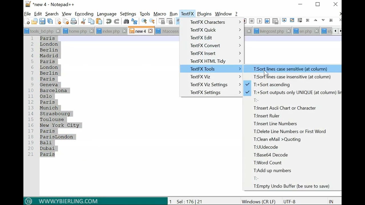 How to remove duplicate lines and sort text in Notepad++