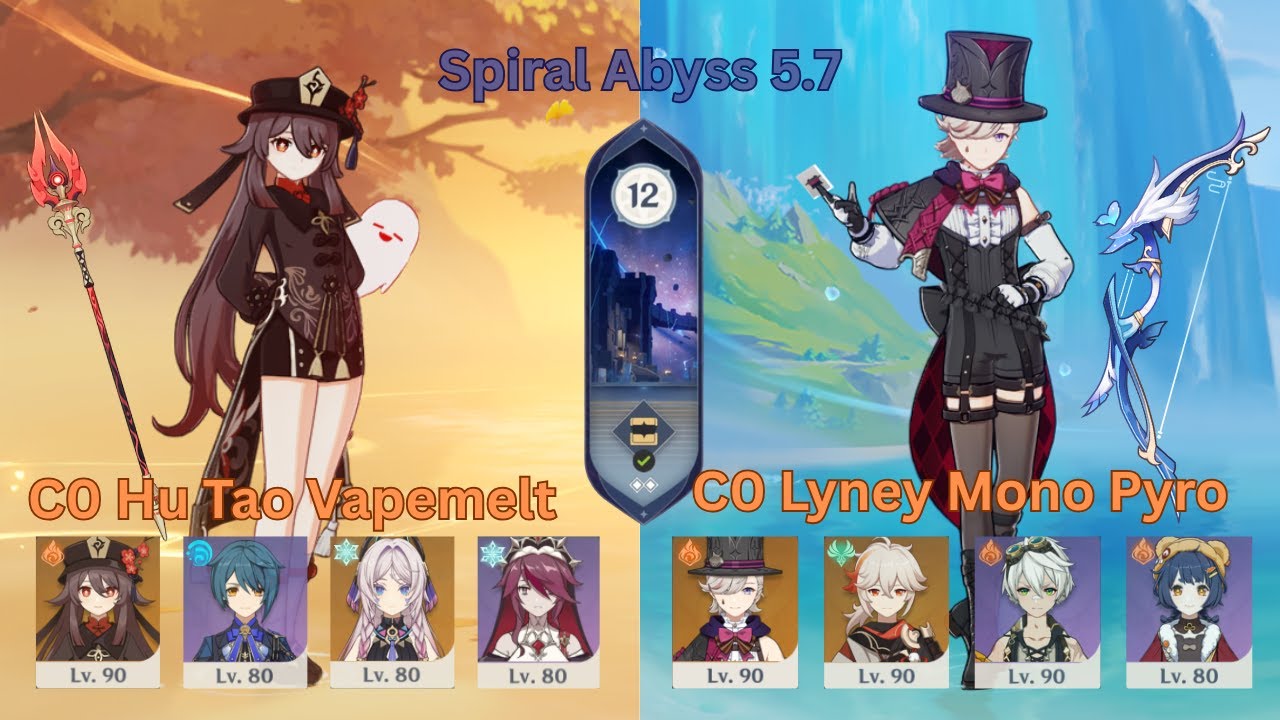 C0 Hu Tao Vapemelt & C0 Lyney Mono Pyro | Genshin Impact | Spiral Abyss 5.7 Floor 12