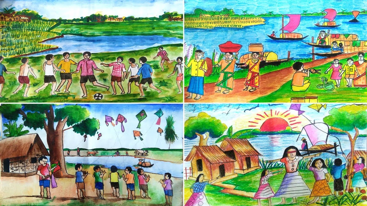 Simple Drawing Ideas for competition, Easy scenery Drawing for beginners