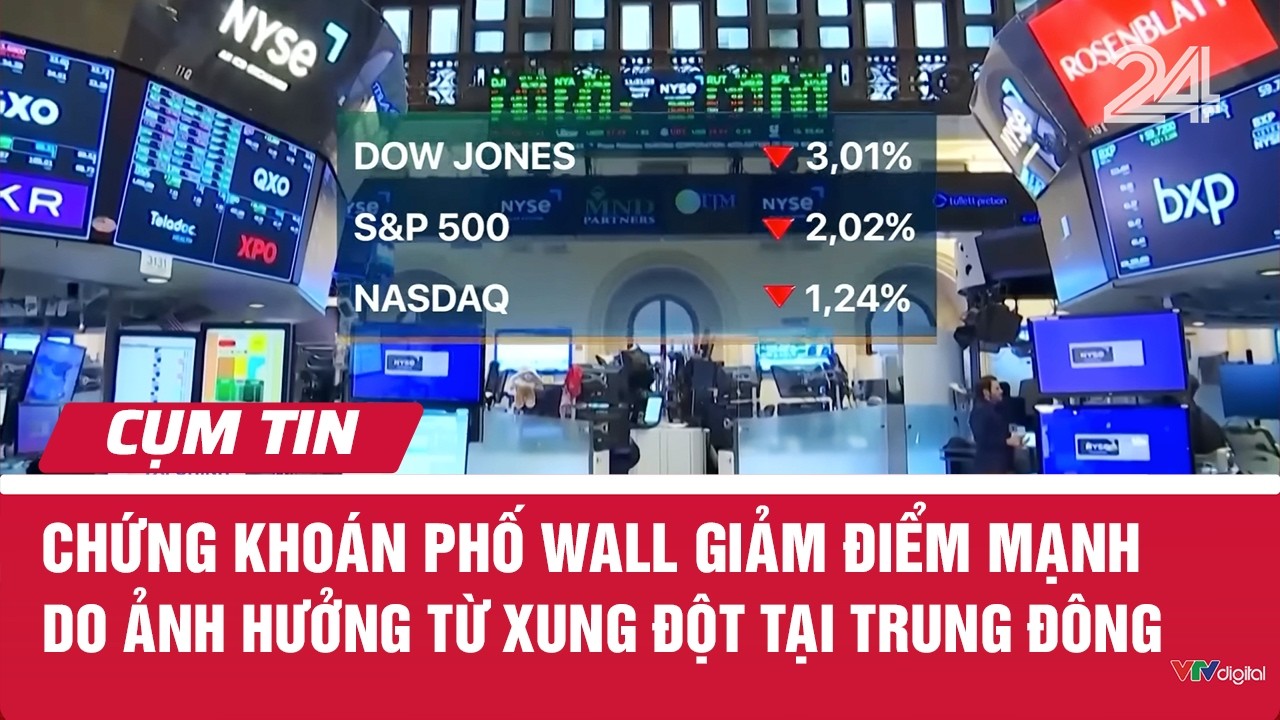 Chứng khoán phố Wall giảm điểm mạnh do ảnh hưởng từ xung đột tại Trung Đông | Cụm tin  | VTV24