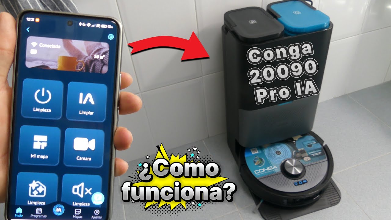 COMO FUNCIONA el ROBOT Conga 20090 PRO IA con FREGADO 📱Conexión WiFI APP y como limpiar