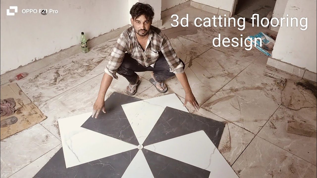 Part 2 on pice 3d tile catting flooring design।। दो कलर टाईल्स का बने 3D डिजाइन