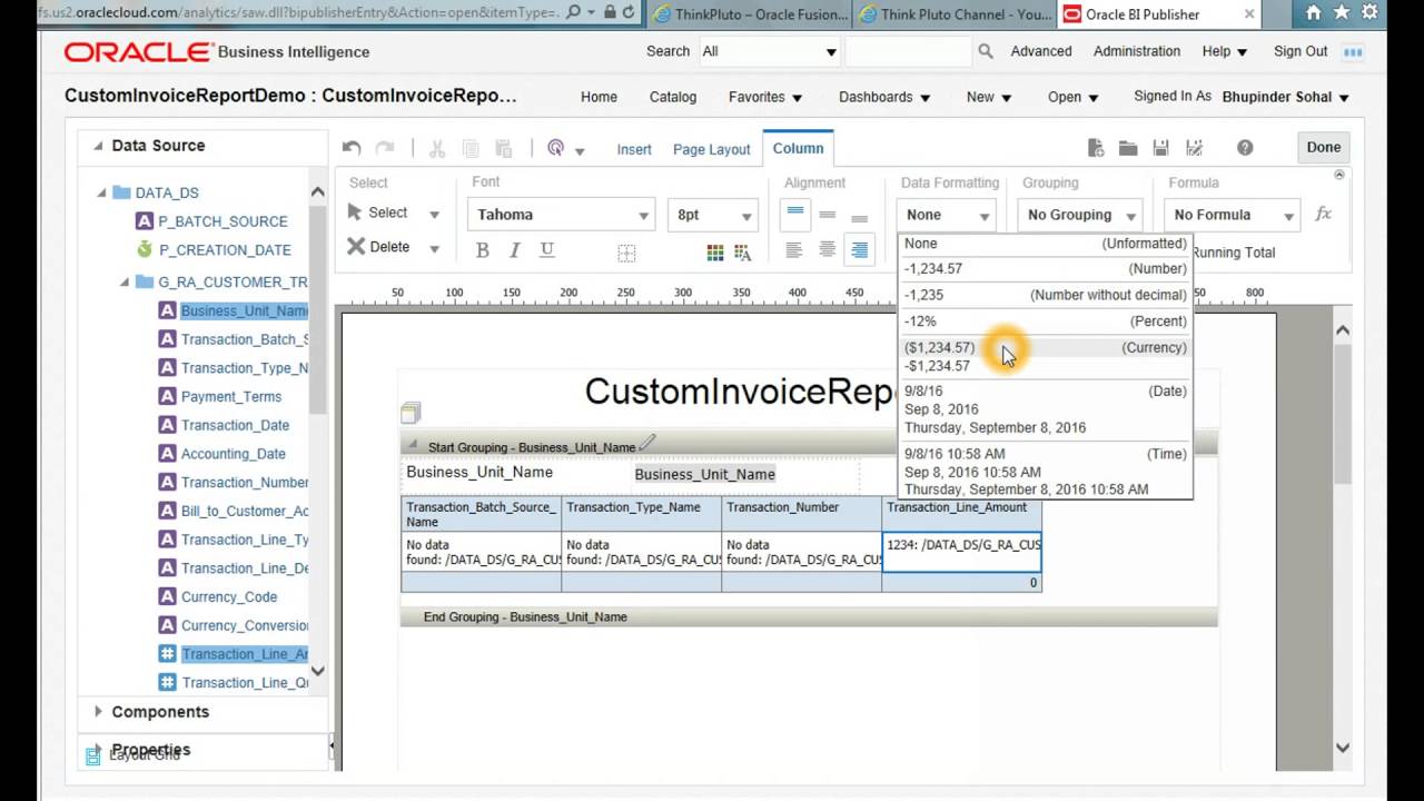 Report Groups and Totals in Fusion Business Intelligence (BI)
