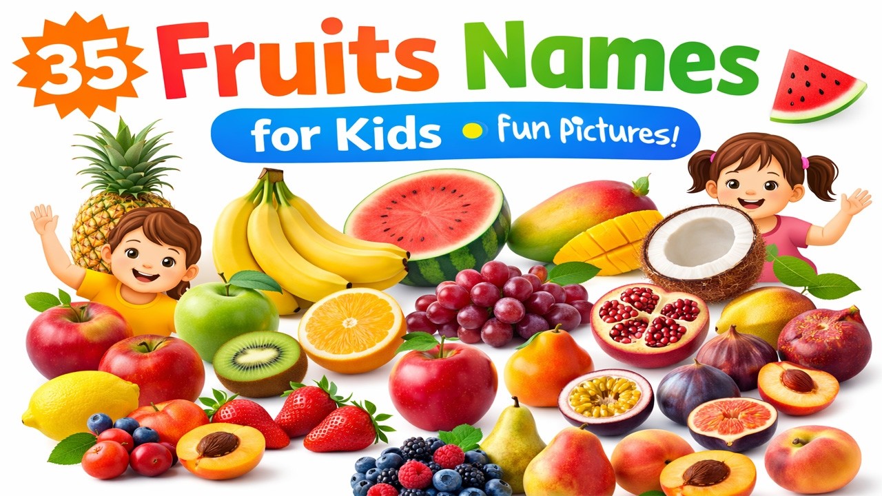 35 Fruits Names for Kids 🍉 | Learn Fruits in English with Pictures | Kids Educational Video
