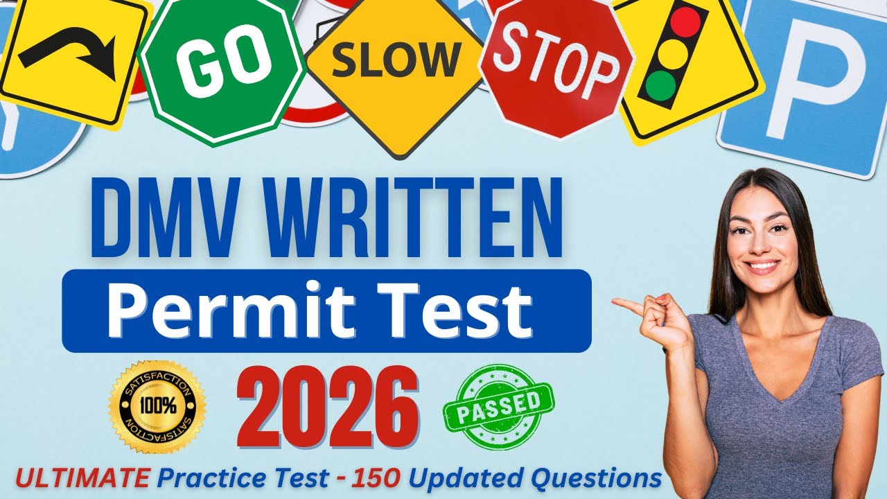 Pass the DMV Permit Test on your FIRST TRY with this UPDATED 150 Question Practice Test for 2026!