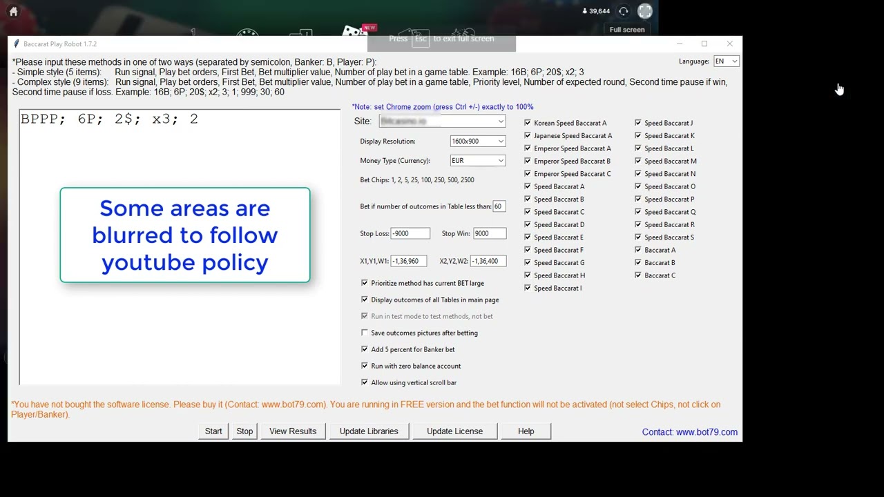 Baccarat Robot Software free download and run test on real sites, real account has zero balance