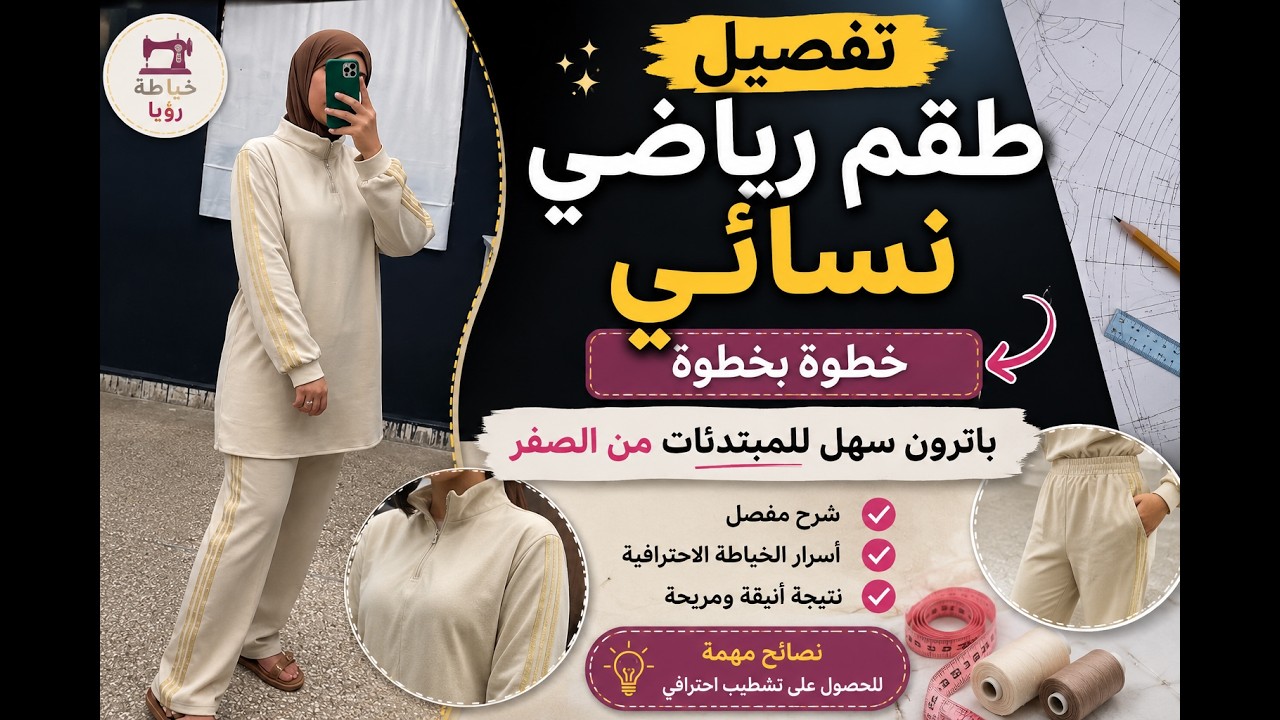 تفصيل طقم رياضي نسائي عصري من الصفر ✂️ | باترون سهل + أسرار الخياطة الاحترافية للمبتدئات