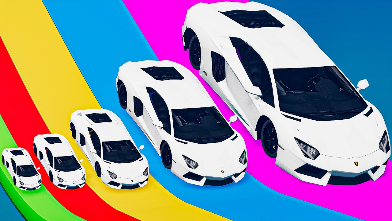 Small Cars on Big Car vs Slide Color with Portal Pool Cars vs Deep Water in BeamNG.drive #10