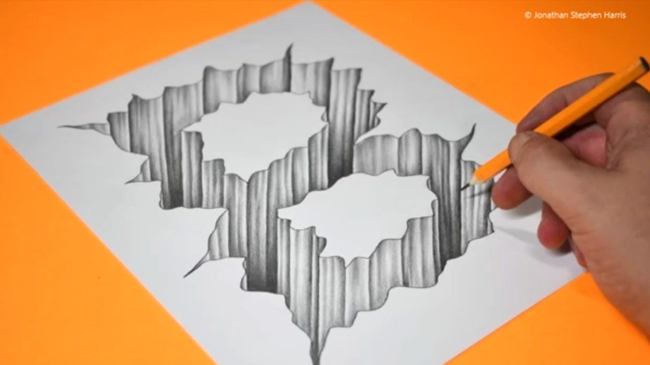 Drawing Cracked B Hole | Anamorphic Optical Illusion / 3D Trick Art
