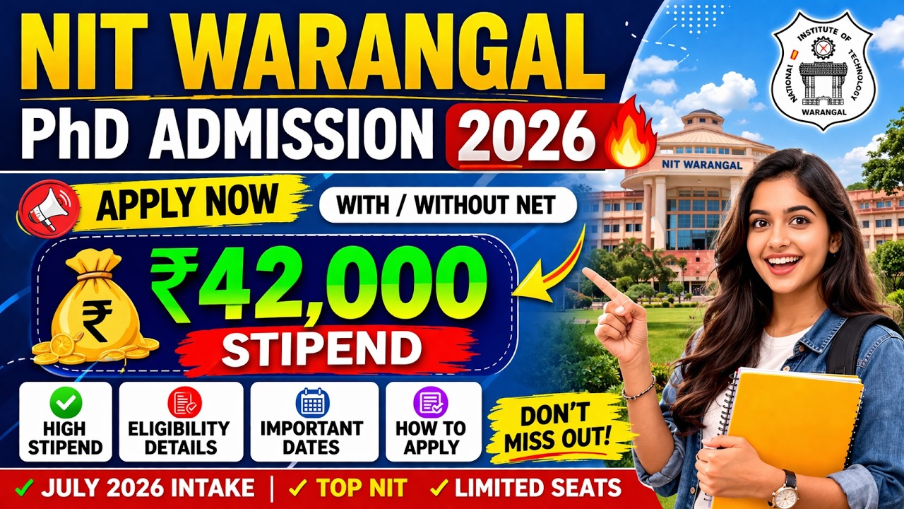 NIT Warangal PhD Admission 2026 🔥 | ₹42,000 Stipend | Apply Now | With/Without NET