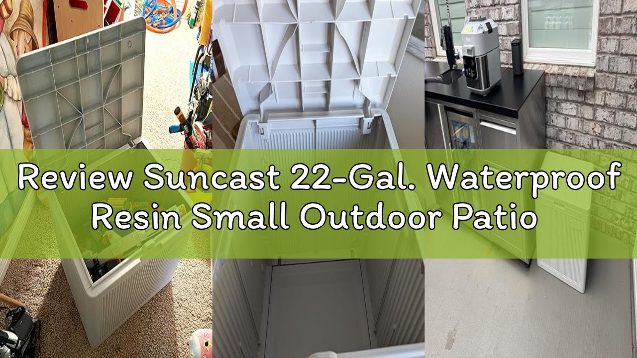 Review Suncast 22-Gal. Waterproof Resin Small Outdoor Patio Deck Box with Reeded Design, Modern Outd