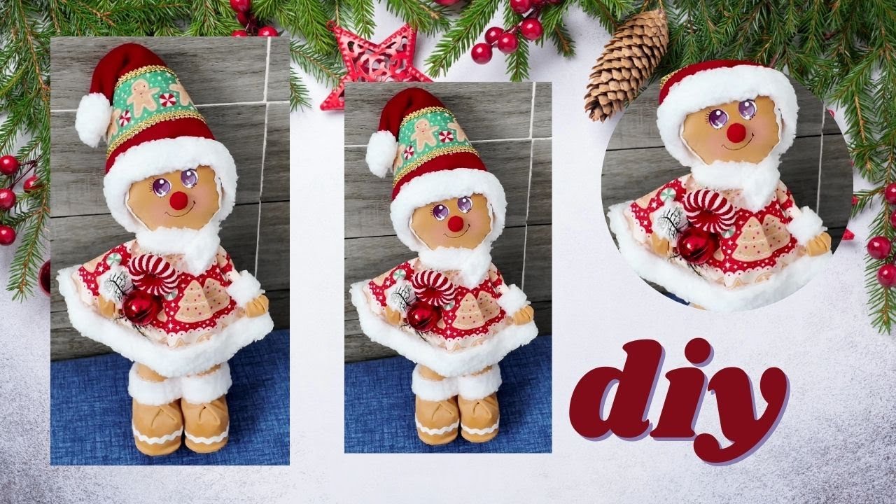 Preciosa  Muñequita Galleta  de Jengibre con botella y cartón reciclados🎄☃⛄Diy Navideño