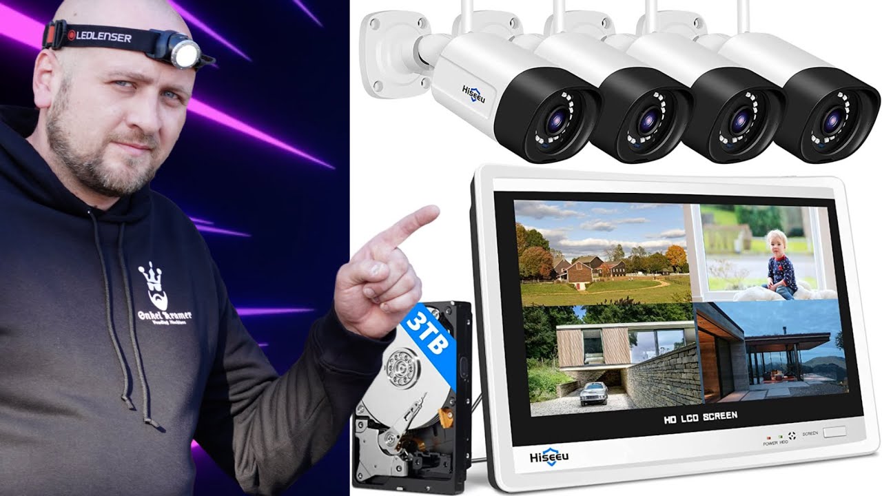Funk Überwachungskamera Außen Innen mit Monitor Festplatte und Wlan