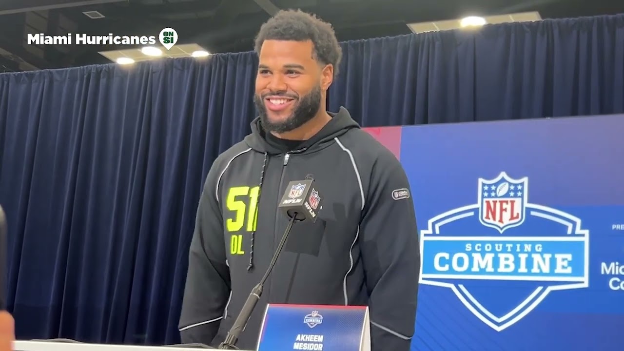 Miami DE Ahkeem Mesidor at the NFL Scouting Combine