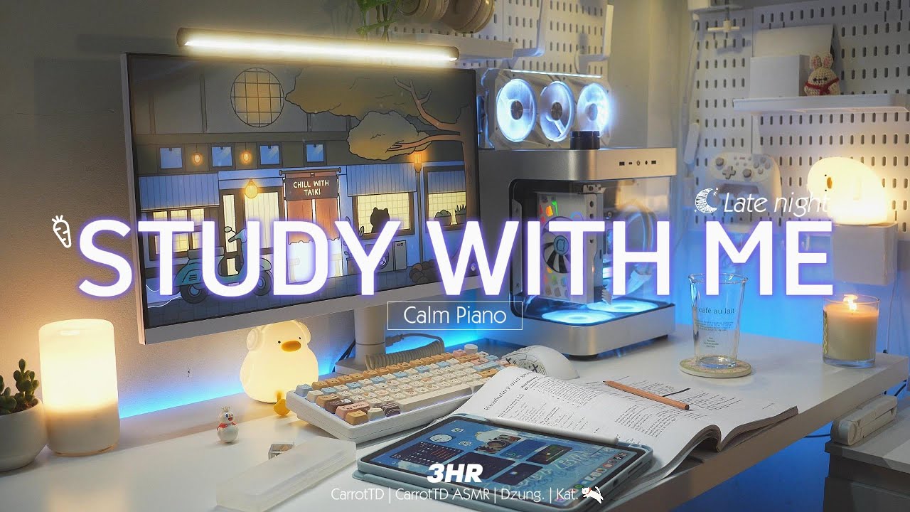 3-HOUR STUDY WITH ME | Calm Piano 🎹 | Pomodoro 50-10 | Late night 🌙