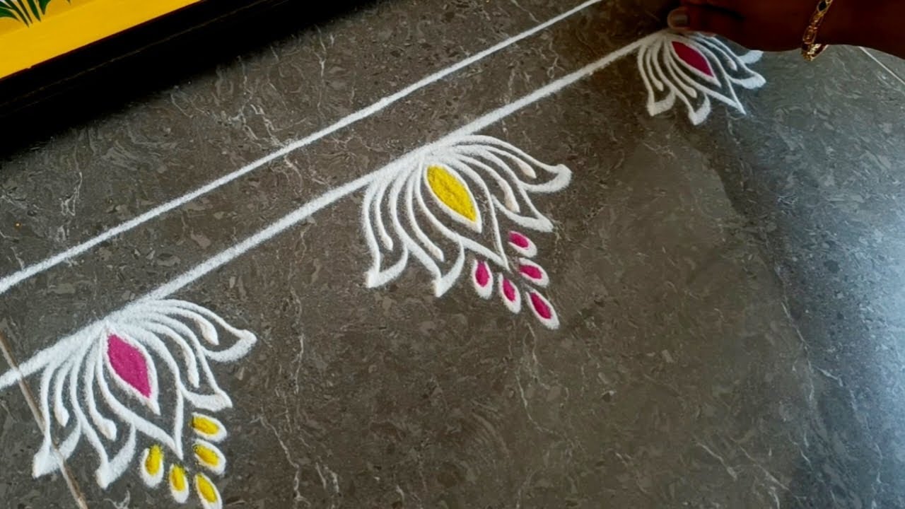 Easy border rangoli designs | Simple border muggulu | Friday rangoli | Lotus rangoli | Door rangoli