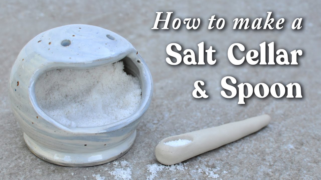 DIY Ceramic Spoon & Salt Cellar // thrown and altered pottery project & carved ceramic spoon