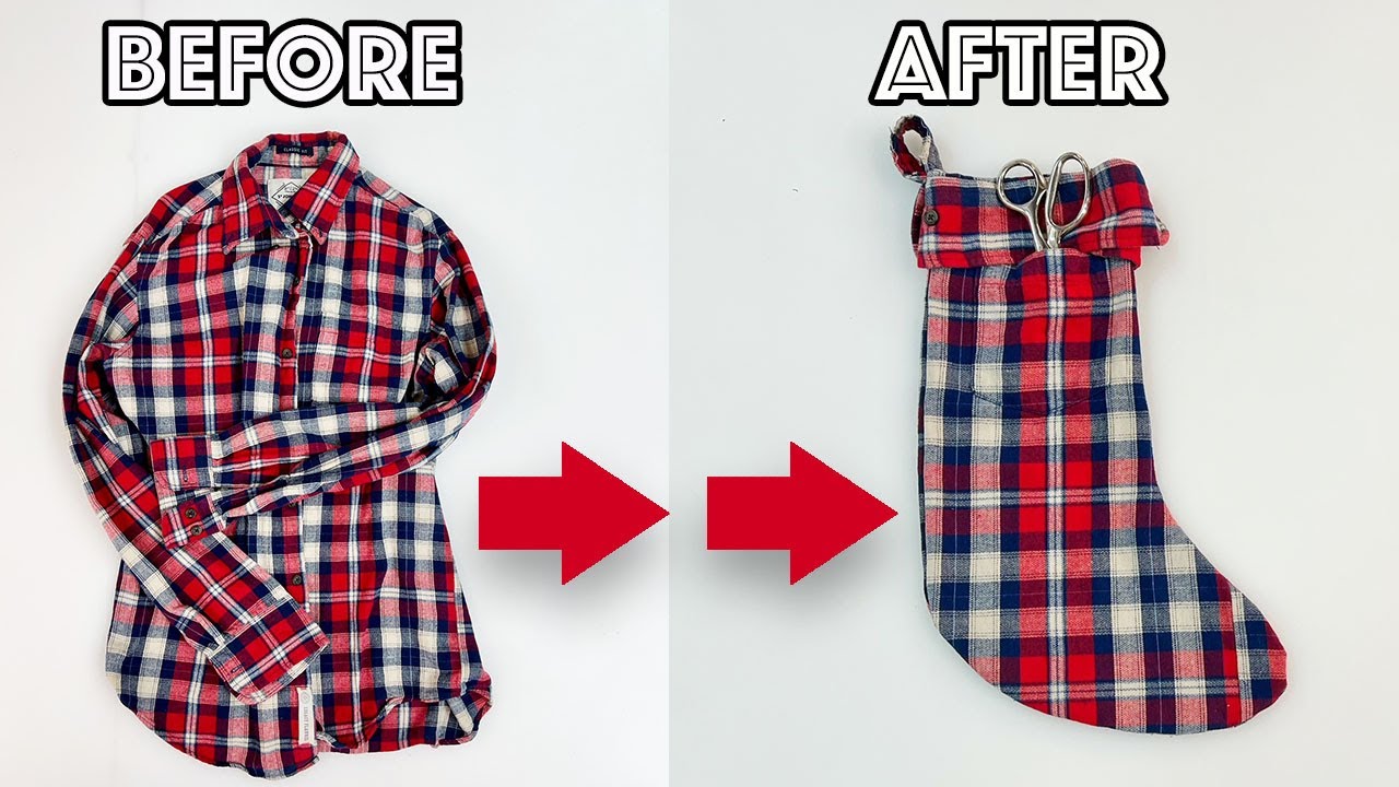 Easy DIY Christmas Stocking With Pattern Upcycle From Flannel Shirt | Sew Anastasia