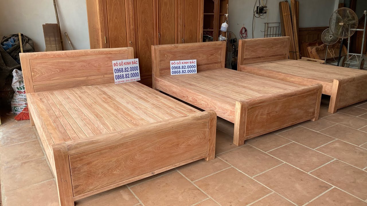 BÁO GIÁ 3 chiếc giường trơn gỗ hương đá 1m6x2m cực đẹp