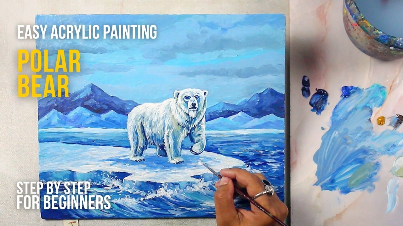 Easy Polar Bear Winter Acrylic Painting | Ice & Ocean Scene for Beginners
