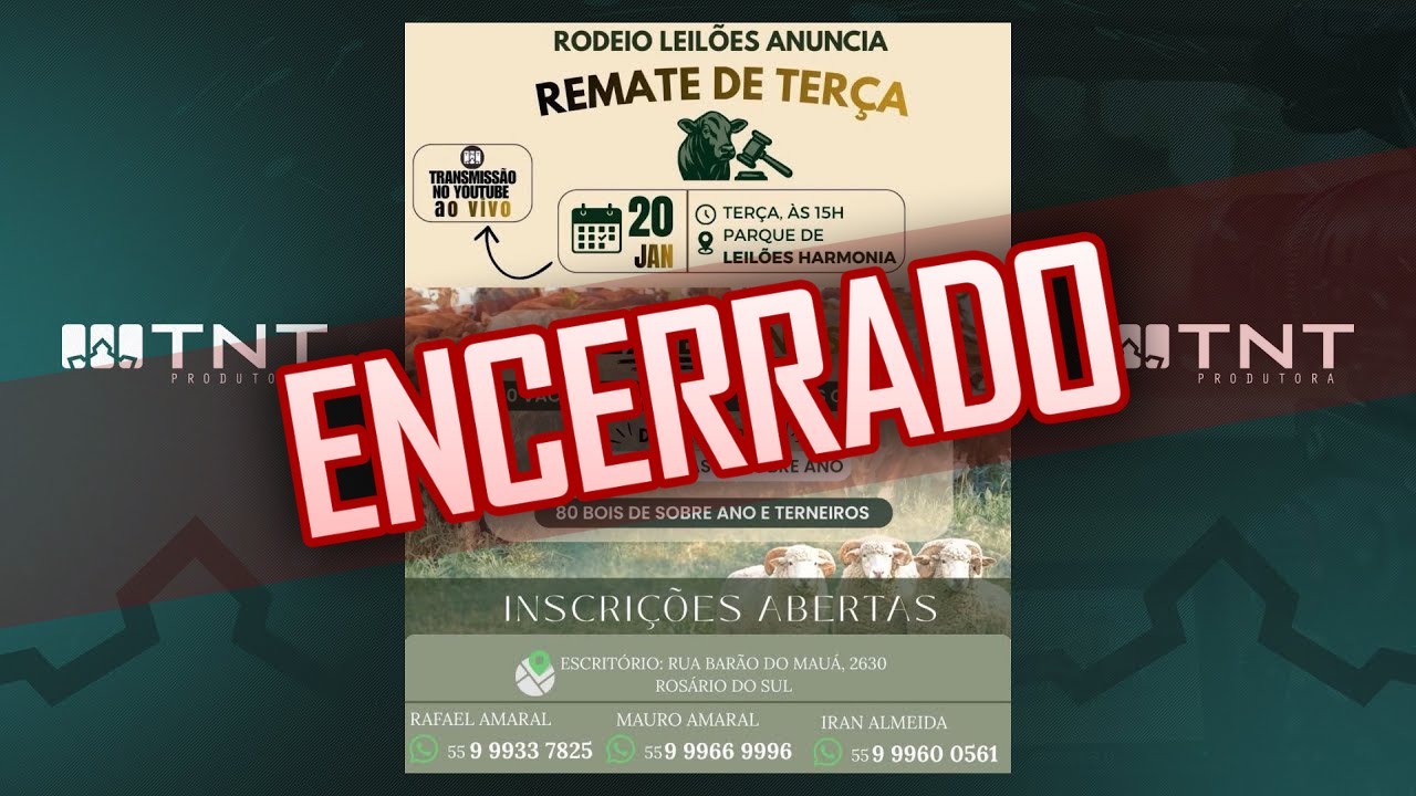 20/01 - Remate de Terça Rodeio Leilões | 15h