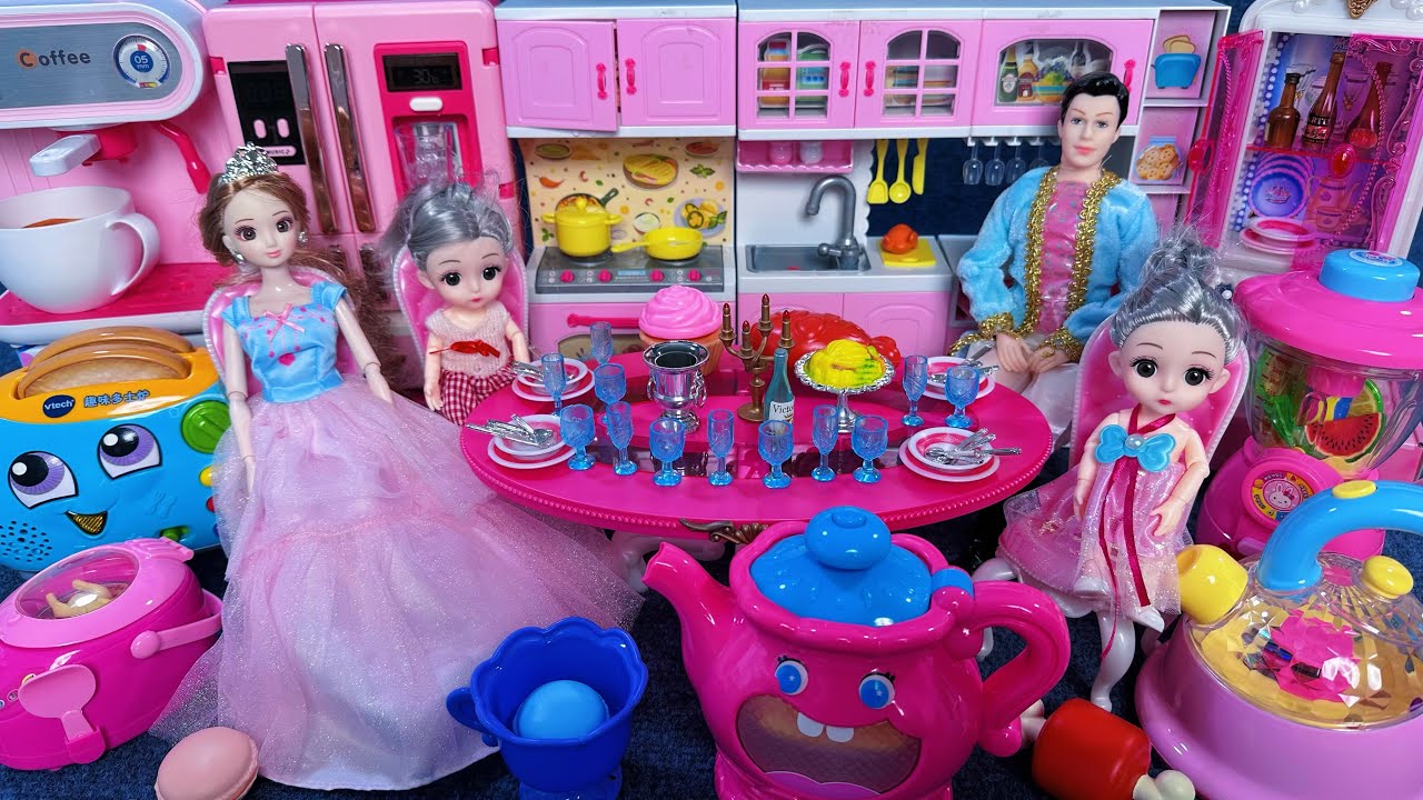 12 Minutes Satisfying with Unboxing Barbie Princess Kitchen Set & Family Party Toys Review | ASMR