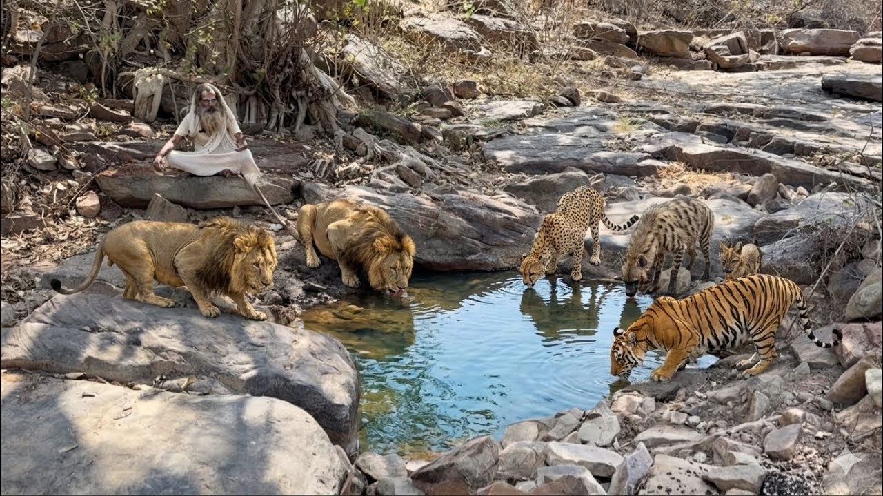 संत के पाश में रोज़ अते है पानी पिने चित्रकूट के जंगल में 