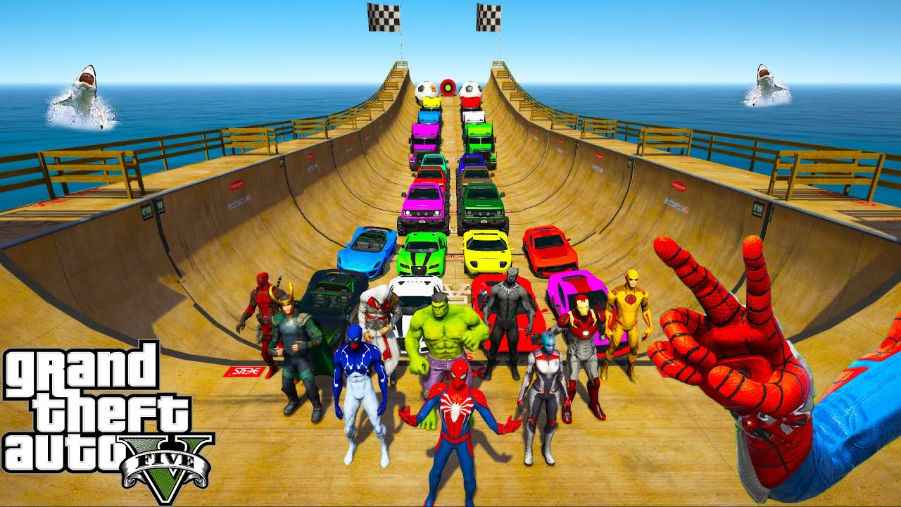 Novos Mega Rampa em Suvs, Carros Esportivos, Caminhões Spider-Man Epic New Stunt Racing GTA 5
