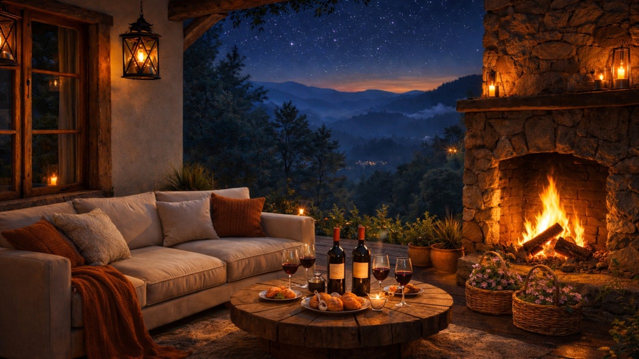A Relaxing Evening Beneath the Stars and Fireplace Light