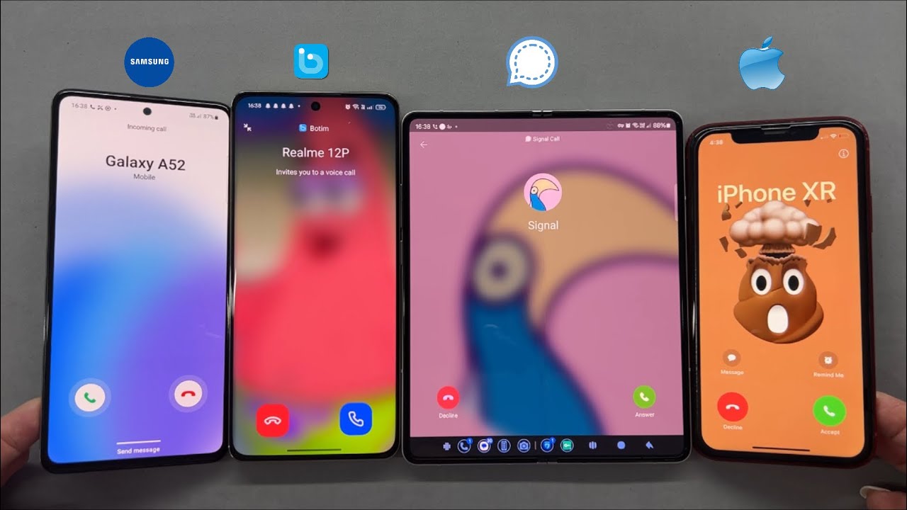 Botim, Signal, Incoming call Z Fold3 + Galaxy A52 + Realme 12 Pro + iPhone XR