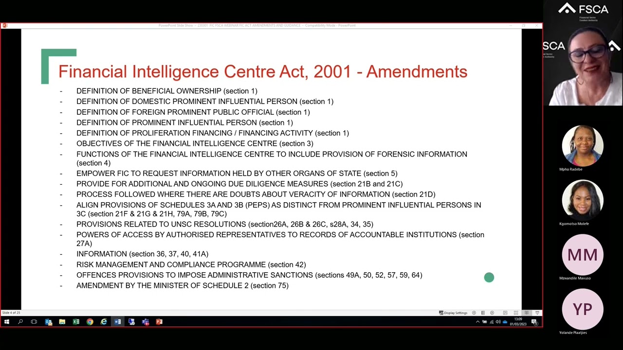 AML/CFT webinar on recent amendments to the FIC Act and guidance issued by the FIC