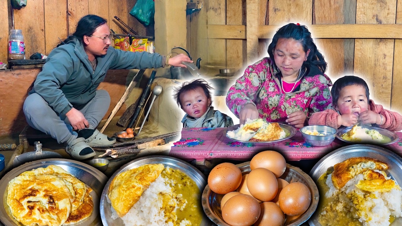 Egg Omelette with Rice Cooking & eating in village kitchen || Egg Recipes || New Nepali Food Vlog