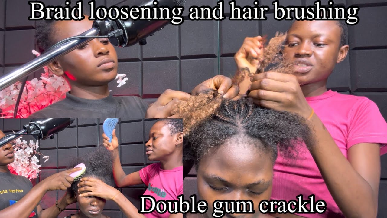 ASMR double gum cracking, long braid loosening triggers for sleep.