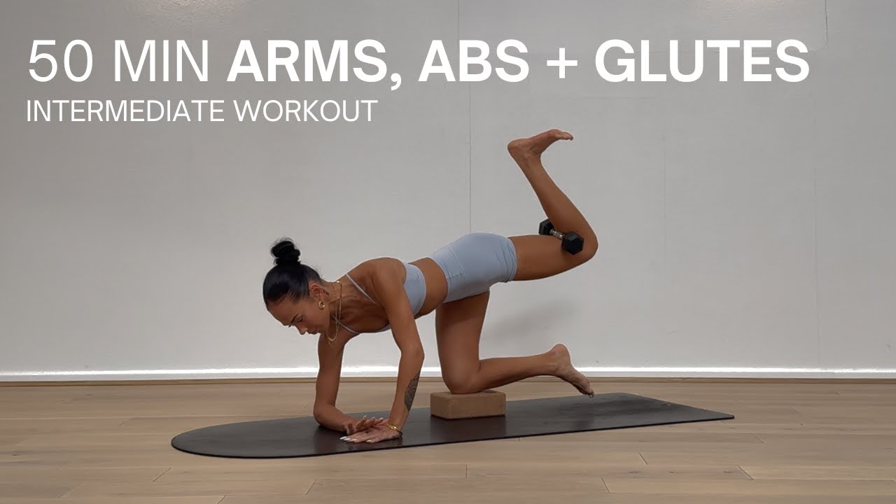 50 MIN FULL BODY: ABS, ARMS & BOOTY WITH WEIGHTS & YOGA BLOCK | Full Body Home Workout with Weights