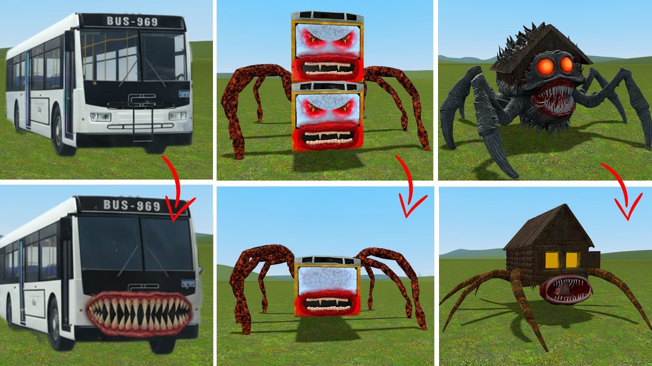 OLD AND NEW UPDATEBUS: EATER BUILDER,BUS EATER,MONSTER HAUSE VS ALL TREVOR HENDERSON BATTLE In GMOD!